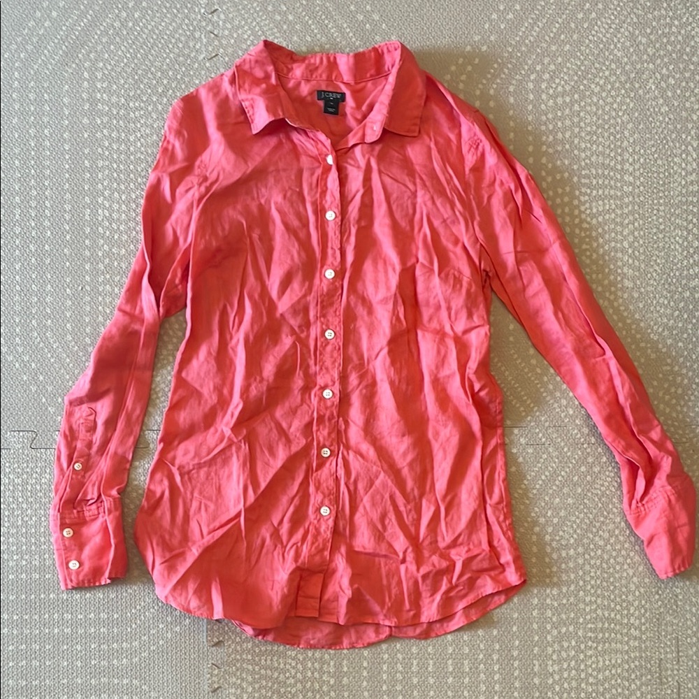 J. Crew Coral Linen Button-Up Shirt